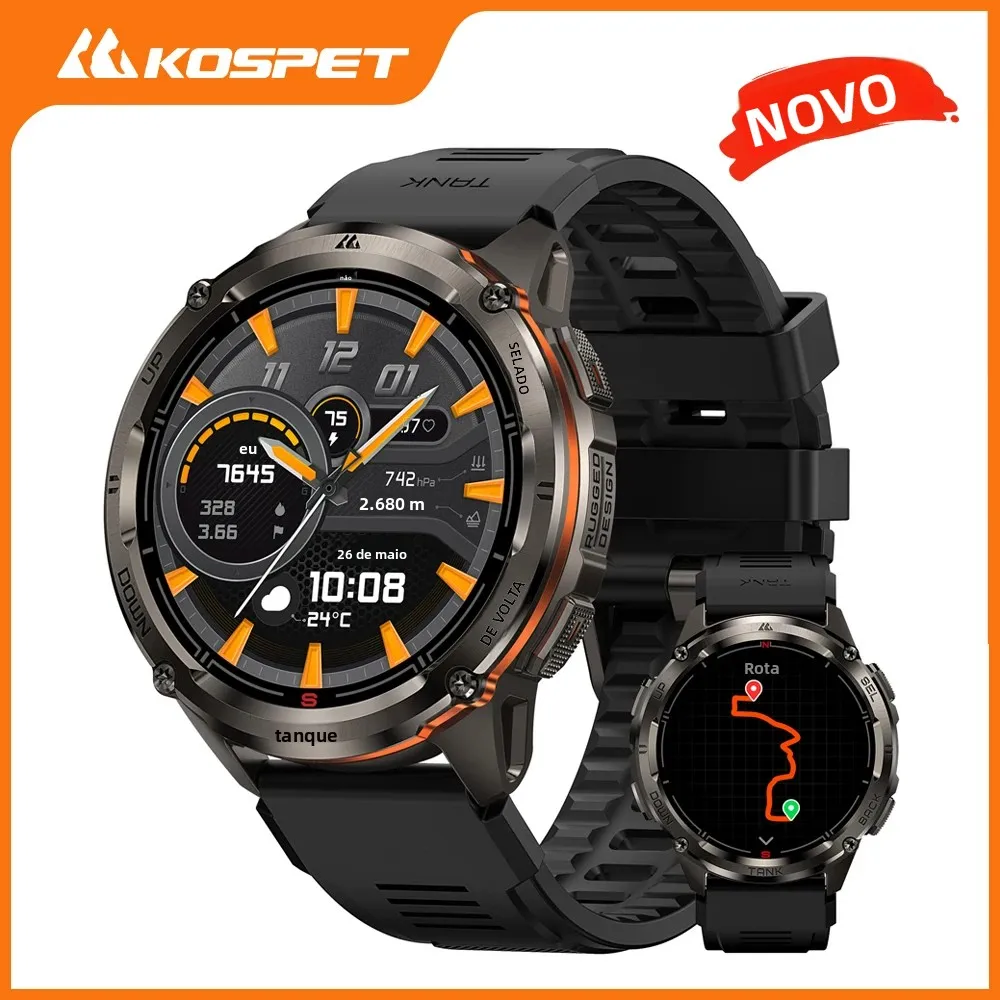 KOSPET TANK T3 Ultra 2 Relógio Inteligente para Homens GPS Aço Inoxidável Bateria Extra-longa 5ATM IP69K À Prova D 'Água 24/7 Monitor de Saúde