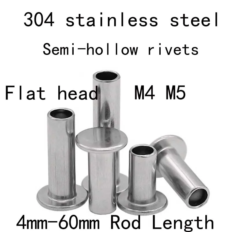 M4 M5 Semi-hollow Rivets 304 Stainless Steel Extension Big Flat Head Rivet GB875 4mm-60mm Rod Length