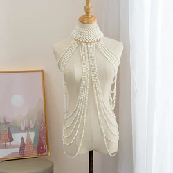 Luxury Pearl shoulder chain Sexy Body Chain Multi-layer necklace Vintage Pearl Chest Chain Necklace jewelry
