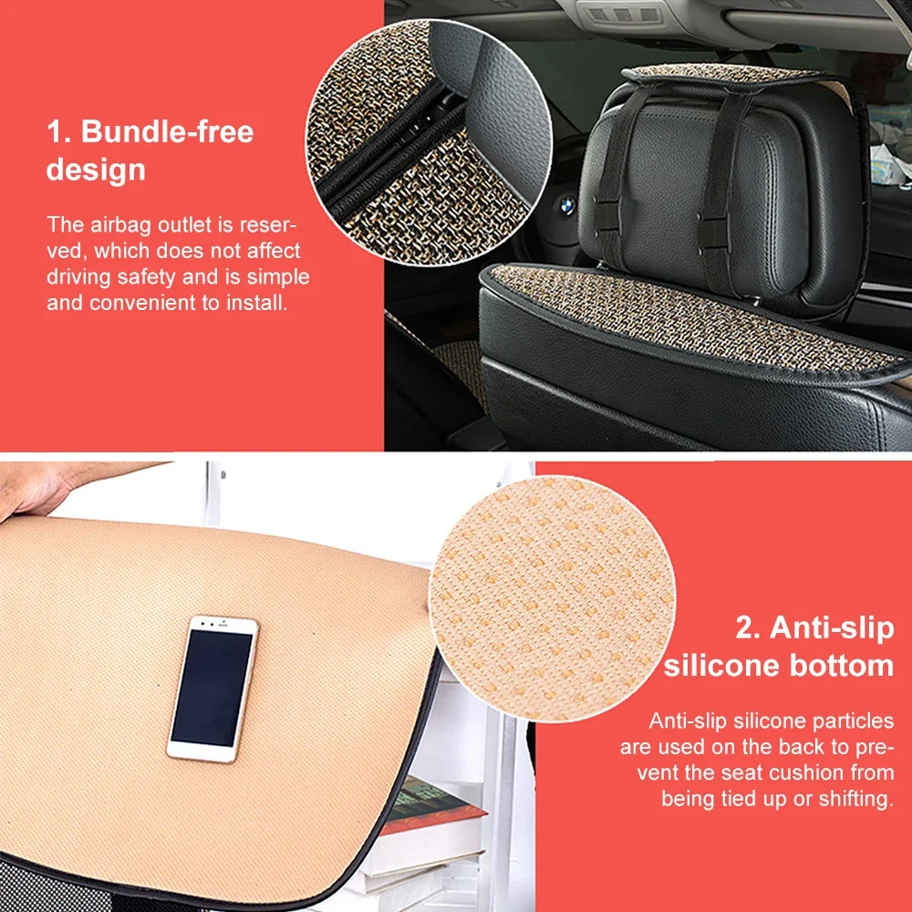 Car Seat Cover Protector Set Universal Linen Breathable Flax Front Seats Car Neck Pillow Waist Support Auto Interior Accessories