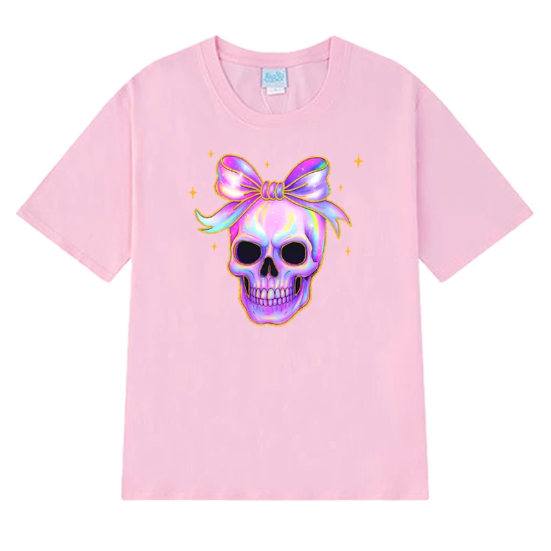 2025 Hochwertige schillernde Totenkopf-T-Shirts für Männer und Frauen, Halloween, Vintage, übergroße Tops, Unisex, 100 % Baumwolle, kurzärmeliges T-Shirt
