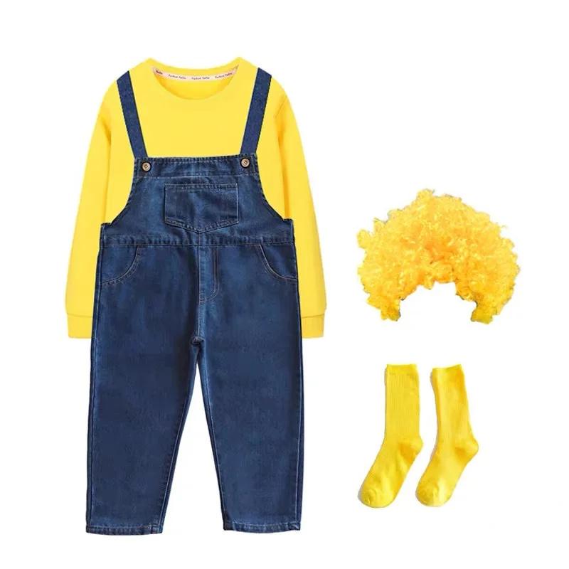 Kids Overalls Children Yellow Cosplay Funny Dress Up Jumpsuits Cute Rompers for Boy Girls Movie Carnival Party Clothing Costume