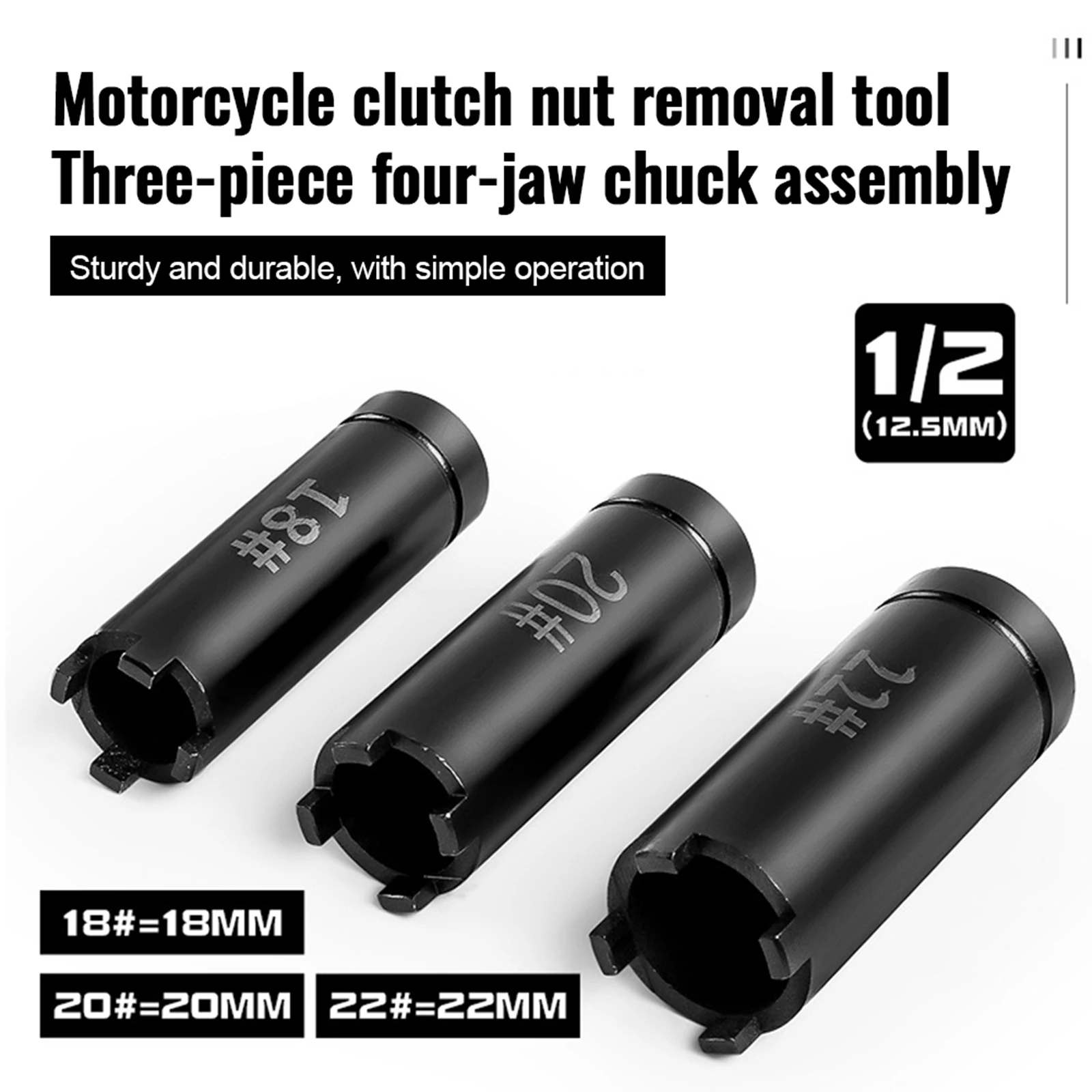 

3x Motorcycle Clutch Nut Remover 18mm 20mm 22mm Starter Disk Removal Tool Four Claw Socket Hand Tool for Scooter Repair