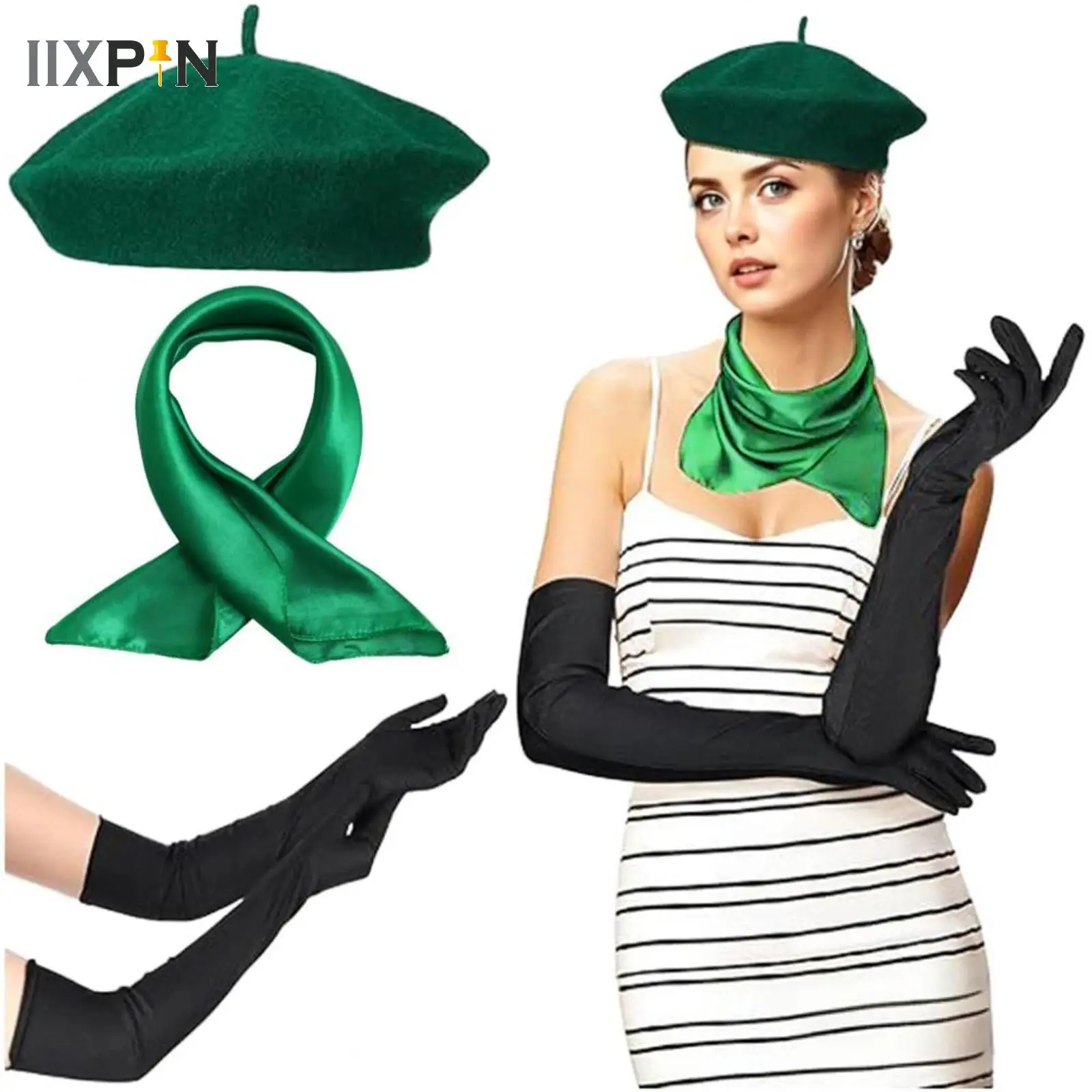 النساء الفتيات الفرنسية تحت عنوان حزب 3 قطع اللباس الأزياء والاكسسوارات قبعة قبعة وشاح قفازات الرجعية فستان بتصميم حالم زي مجموعة #1