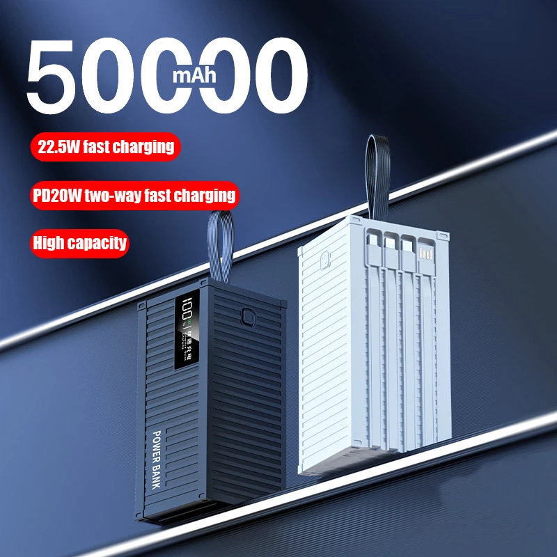 50000mAh 보조배터리 22.5W PD 대용량 배터리, 고속 충전 야외 충전기, 미 아이폰 화웨이용 모바일 충전 스테이션