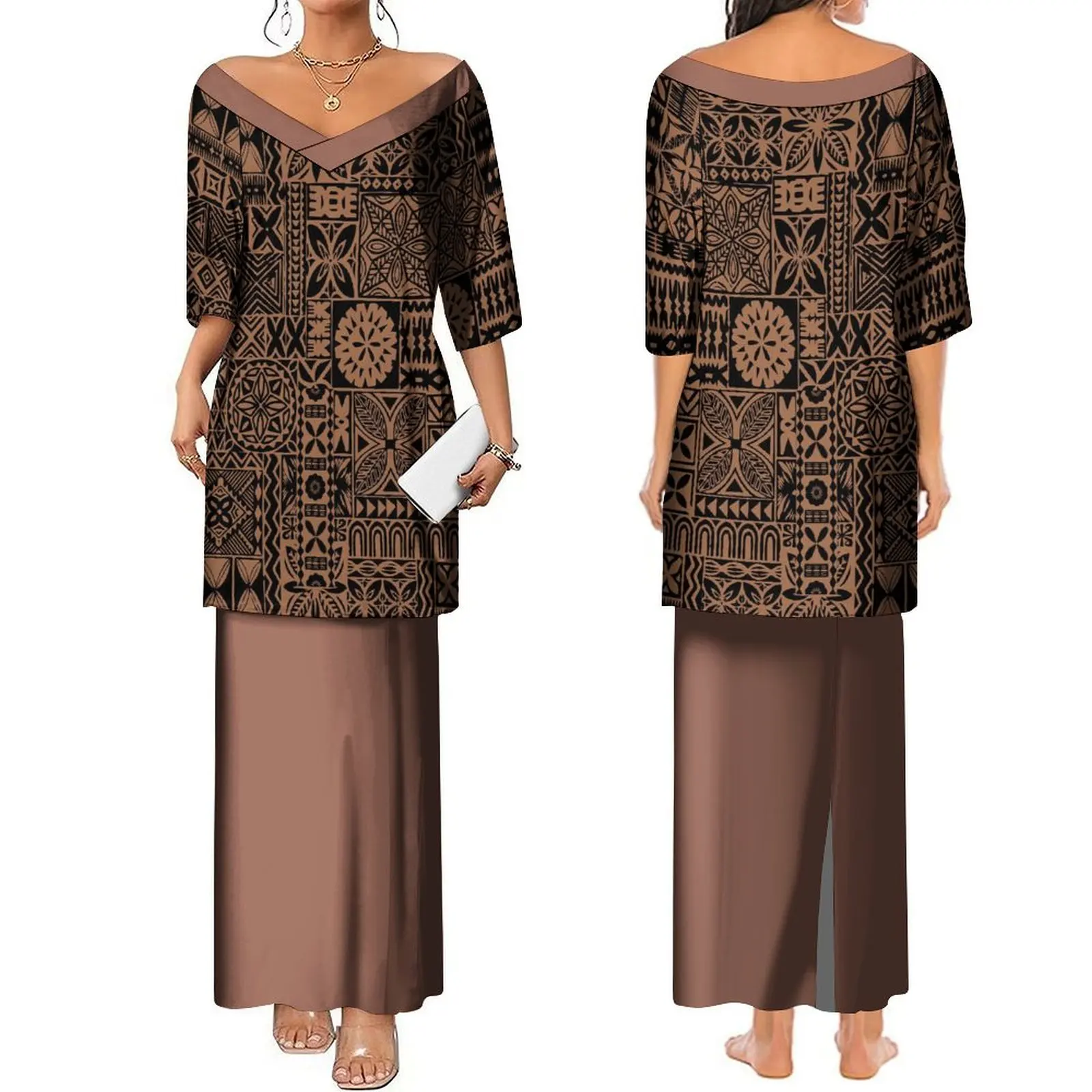 

Women'S Comfortable Short Sleeve Dress Puletasi Women'S Wear Polynesian Tribal Traditional National Dress