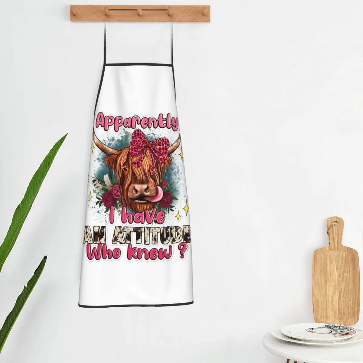 Apparently I Have An Attitude Who Knew Highland Cow Apron Chef Cooking Baking Tablier Bib Kitchen Cleaning Pinafore for Unisex