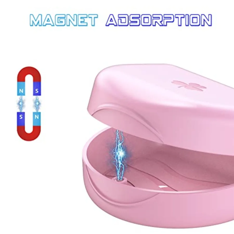 Retainer Case for Clear Aligners and Mouth Guards Pink Magnetic orthodontic storage box that doubles as a denture case for easy