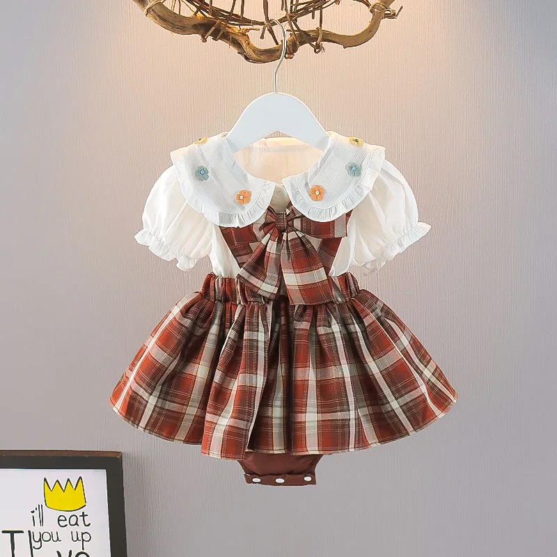 

Girls' Summer Skirt Set 2025 New Fashionable Infant and Toddler Checkered College Style Pure Cotton Top Baby Skirt Summer