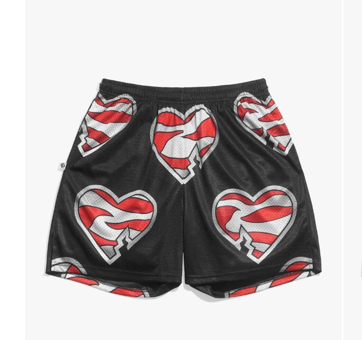 

Мужские баскетбольные шорты Shawn Michaels HBK Heart Retro из сетчатой ткани, быстросохнущие, в стиле Y2K, оверсайз, подходят для повседневной носки и тренировок.