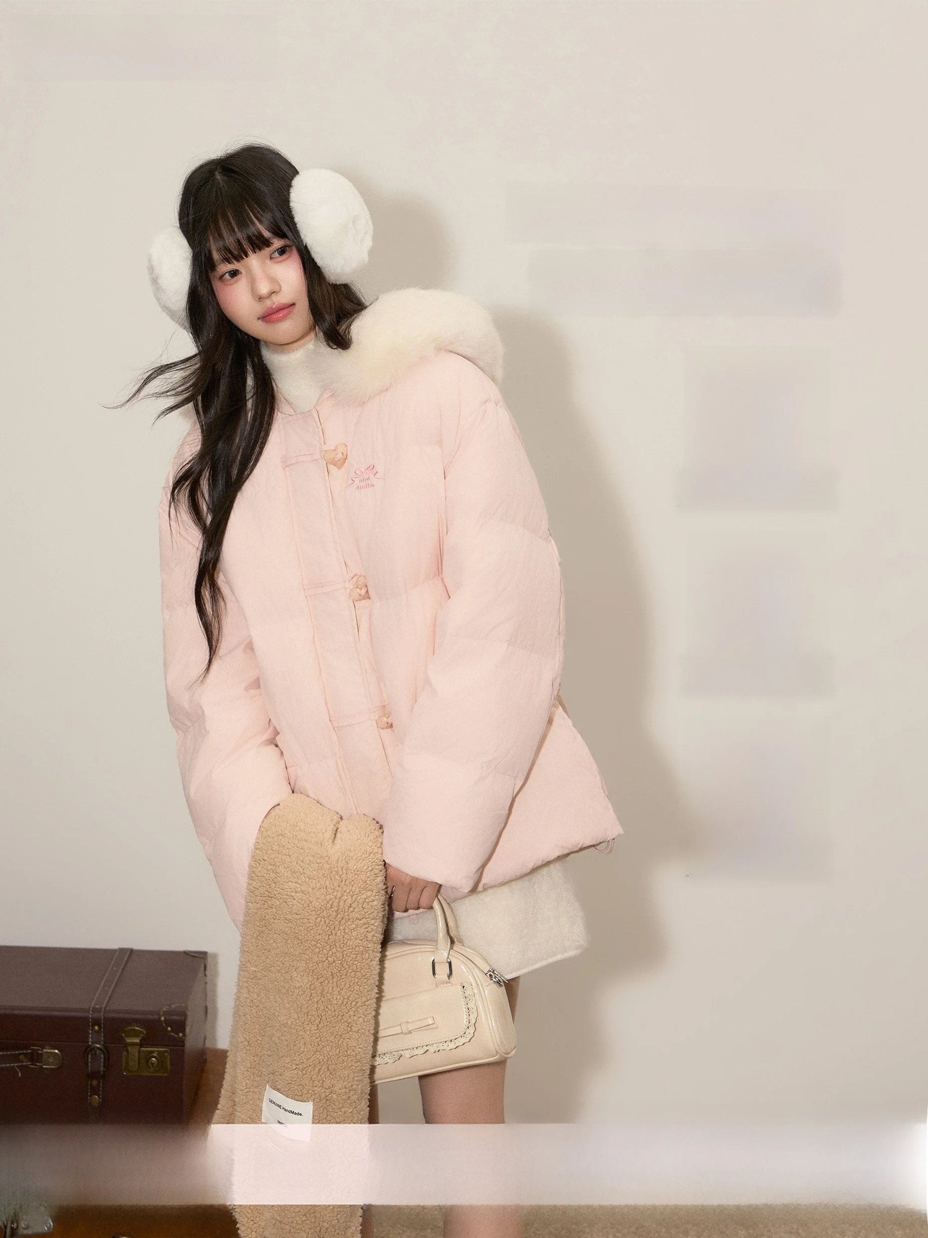 

Umoumo Sweet Sle Du down Jaet 90% White Du Feather Hooded Coat Fur Collar Heart Bule Thi Warm Women's Coat