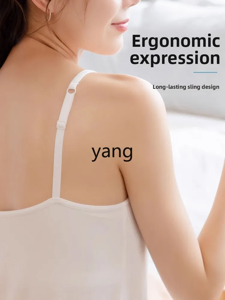 LMM ice silk nightdress with chest pad summer suspender loungewear women's small sexy pajamas