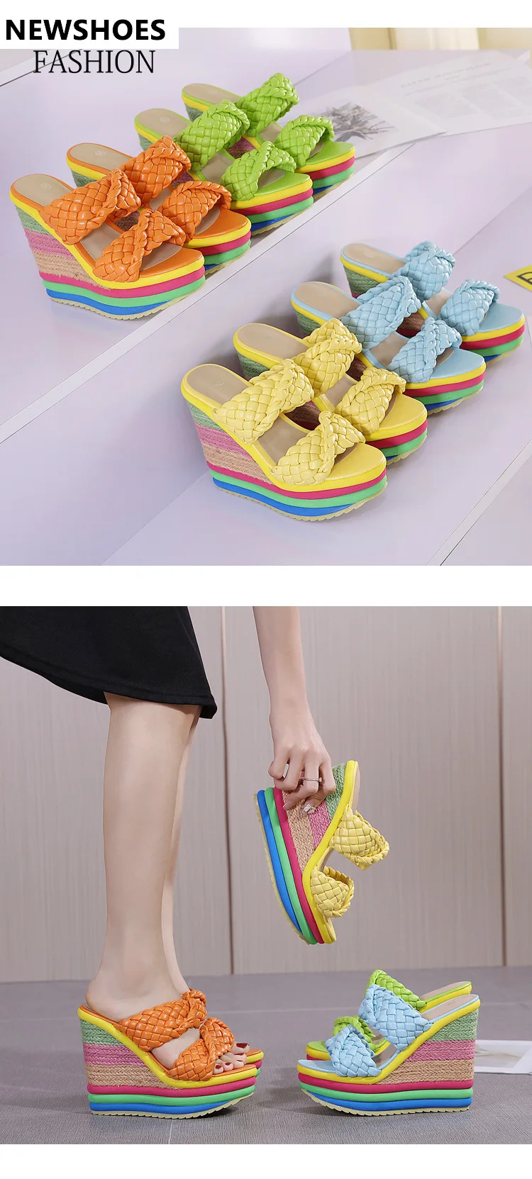 Wedges Sandals Women Summer Casual High Heel Slides Fashion Candy Color Shoes Platform Plus Size Sandals 33-43 Shoes for Women