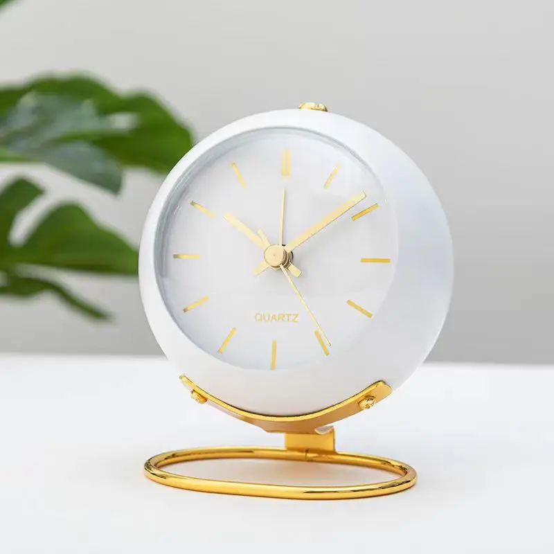 Minimalist Analog Alarm Clock with Aluminum Needle Pointer and Night Light.Desk Clock with Metal Frame. Modern Home Decoration