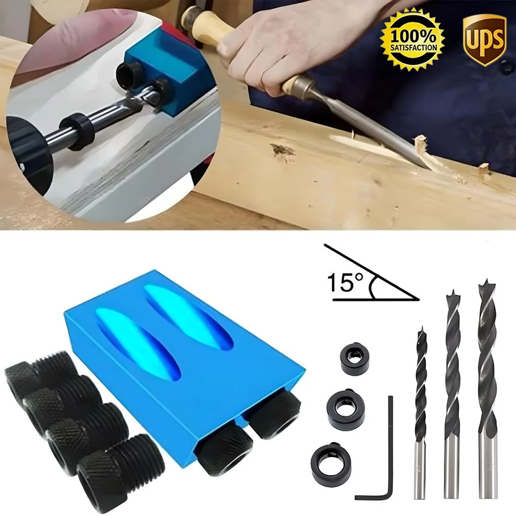 

14PCS Pocket Hole Jig Kit 15 Degrees Dowel Drill Joinery Kit Positioner Locator Tool Carpenters Joint Angle Locator Tool