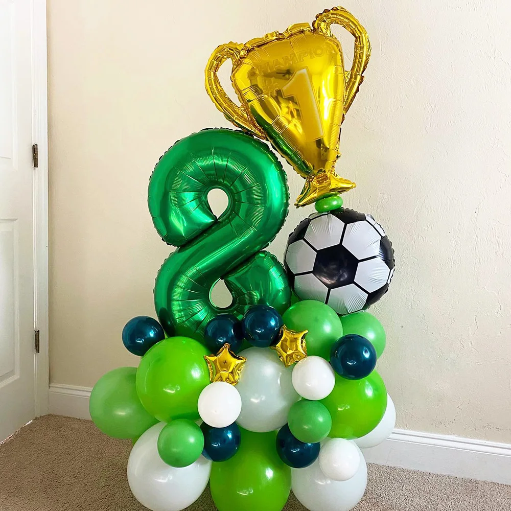 6pcs 18inch 2d Soccer Party Balloons  Championship Trophy Balloons Kit Boy Adult  Soccer Sports Theme Birthday Party Supplies