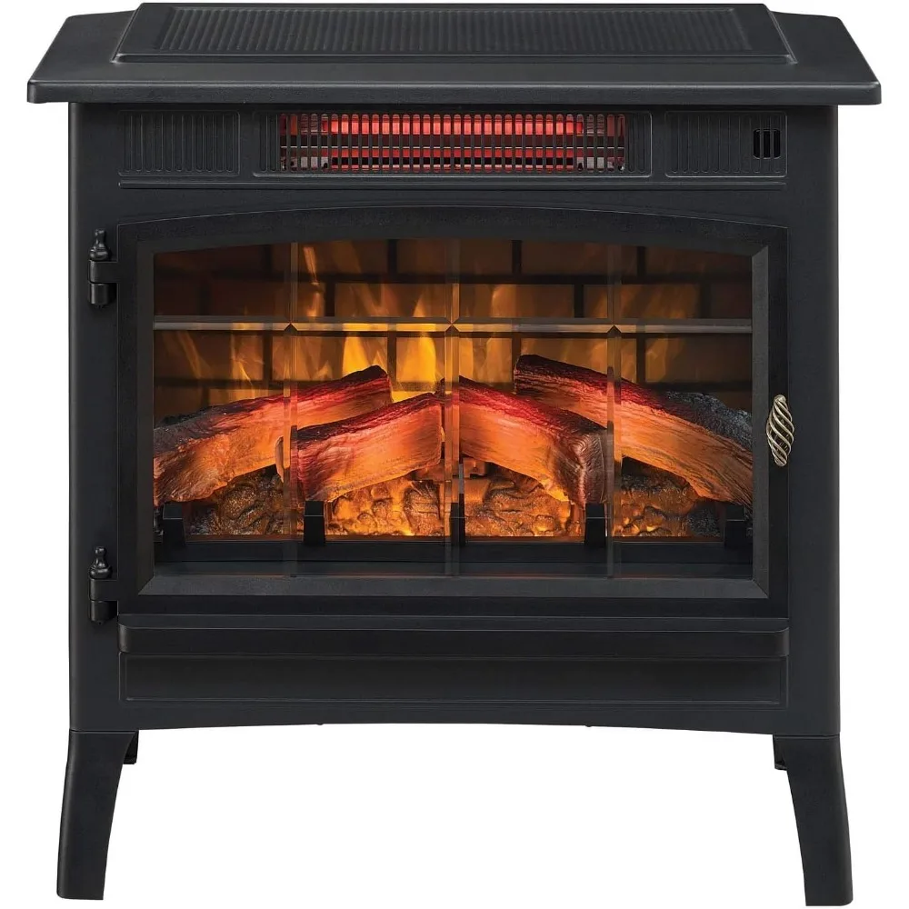 Electric Infrared Quartz Fireplace Stove with 3D Flame Effect, Black