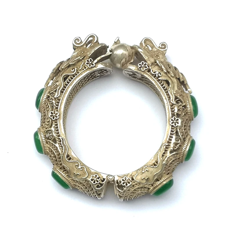 

Old Chinese Tibet Silver Inlaid Jewelry Dragon Handmade wire Exquisite Bracelet