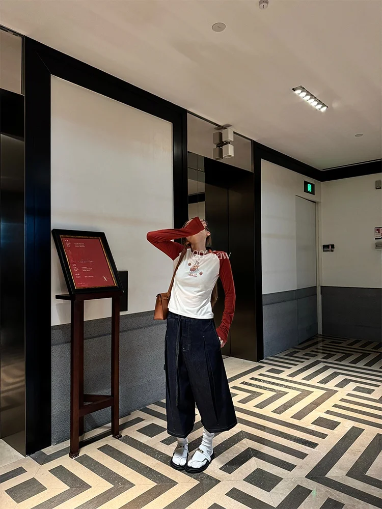 

MSKIN6 Women's Slim Fit ort Sve T-irt Long Sve Rabbit Print Elastic Vintage Sle Ciwalk Faion Breathable Cotton