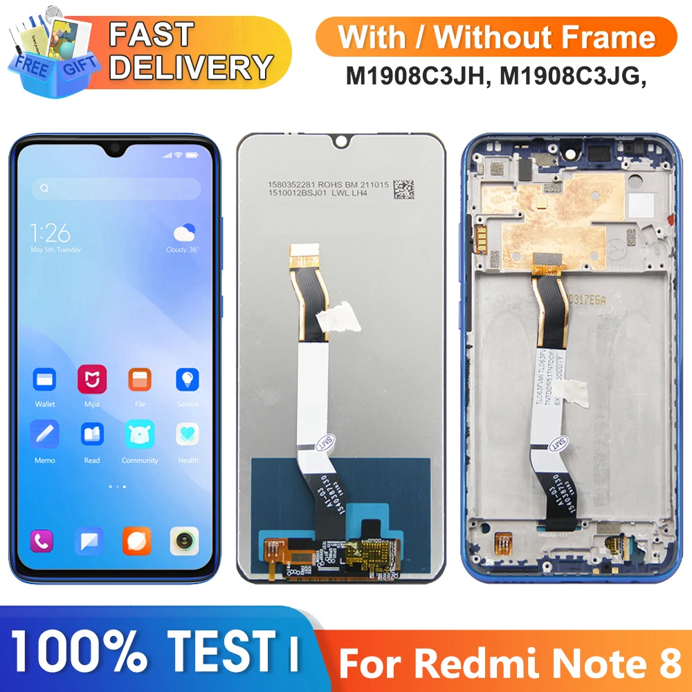 Screen for Xiaomi Redmi Note 8 Lcd Display Digital Touch Screen with Frame for Redmi Note 8 M1908C3JH M1908C3JG Replacement