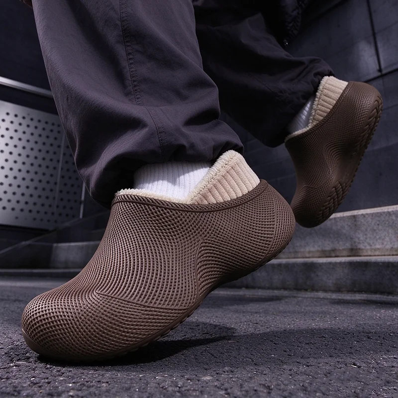 3D Designer Man's Cotton Clogs Winter 2026 Comfortable Thick Bottom Waterproof Eva Outdoor Slippers Men Warm Plush Casual Shoes