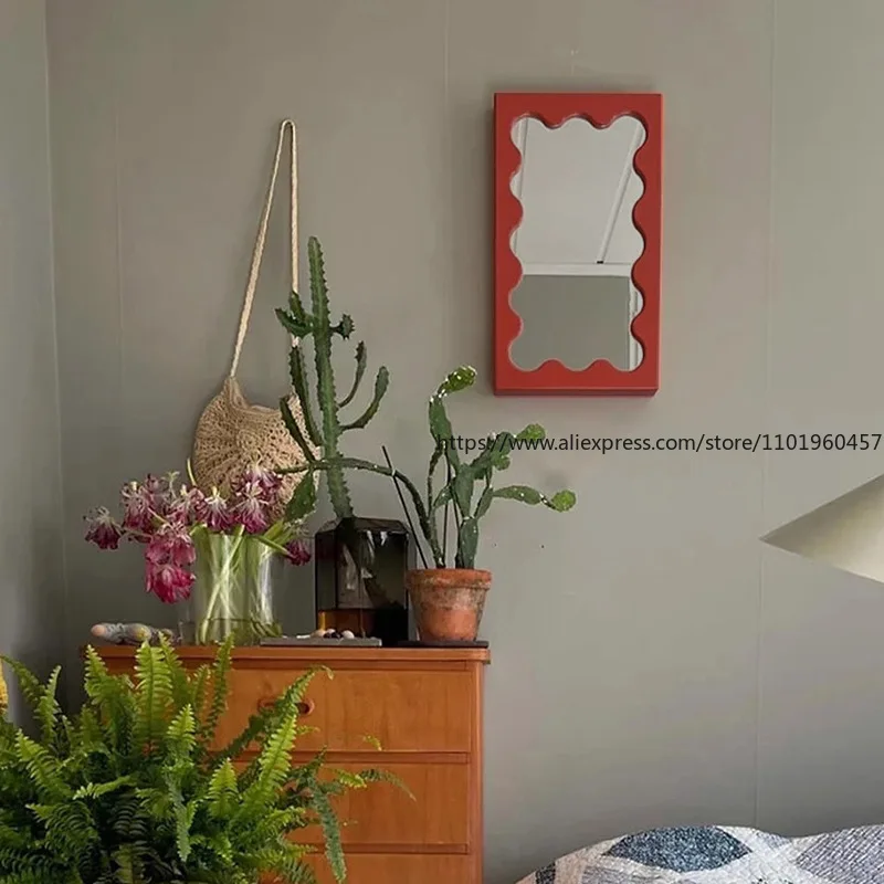 Nordic Ins-Style Rechteckige Wellenförmige Dressing Desktop Make-Up Spiegel Wand Badezimmer Schlafzimmer Eingang Spiegel