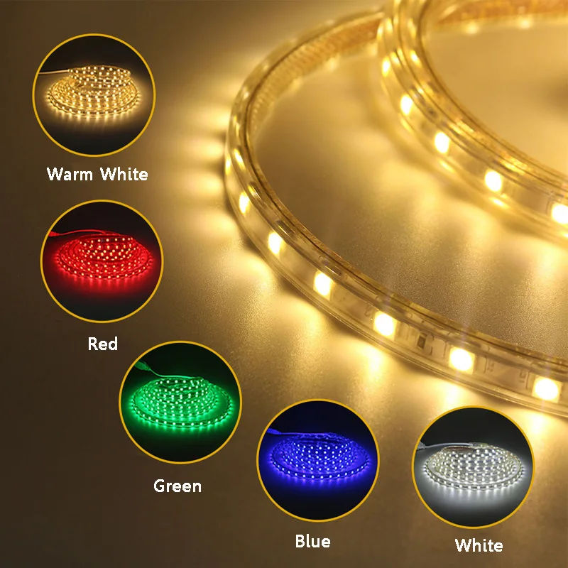 

LED Strip Lights 220V Waterproof LED Tape Ribbon High Brightness Flexible Kitchen Outdoor Garden Lamp Tape With Switch Power