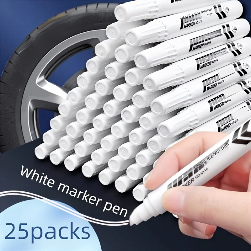 

25-Pack Waterproof Single-Tip Markers - Fast-Drying Non-Bleed White Ink, Non-Toxic Waterproof Drawing Pens for Artists,Office