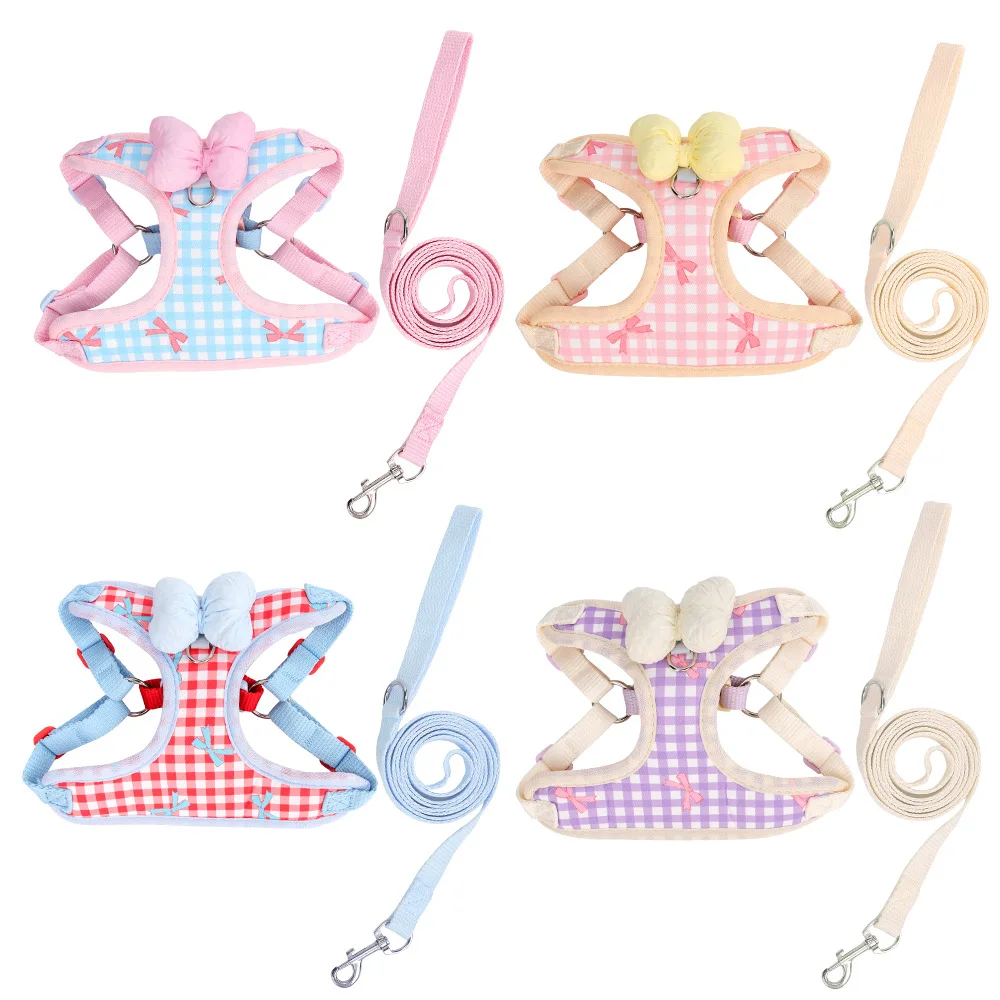 High-Quality Plaid Outdoor Harness for Cats and Dogs, Complete Set of Two-Piece Breathable Vest-Style Dog Harness view 3