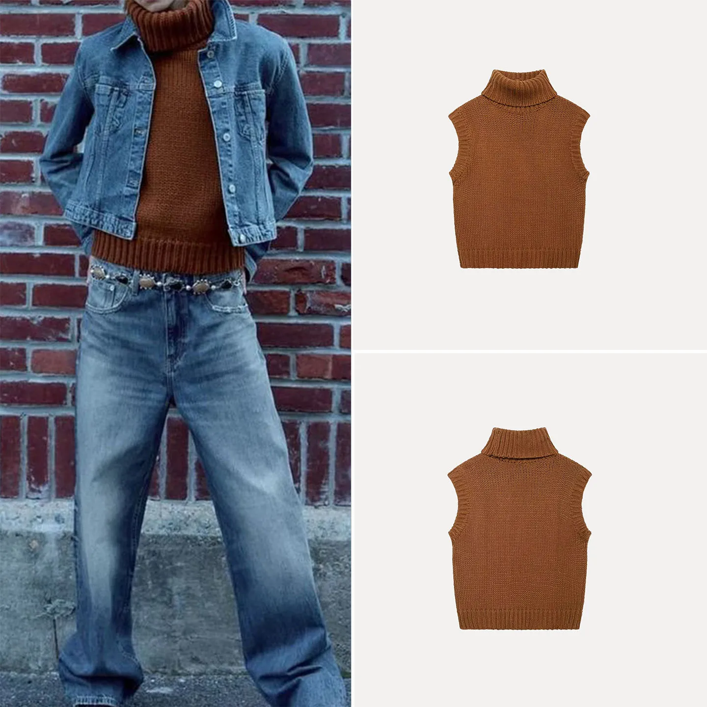 

2025 Autumn New Women's Ribbed Trim Stand Collar Svel Vest 95702 Commute Sle Color Other Material 00%