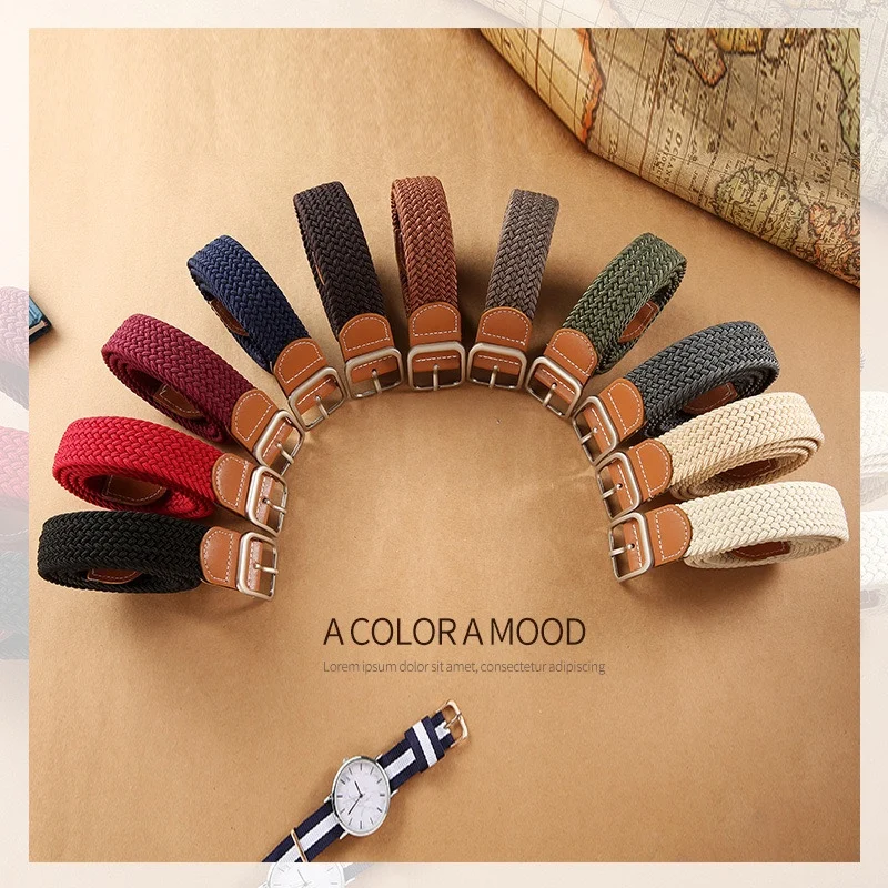 Casual Women's Elastic Woven Waistband, Fashionable, Multi-color, Versatile, Elastic, Needle Buckle, Military Training Belt