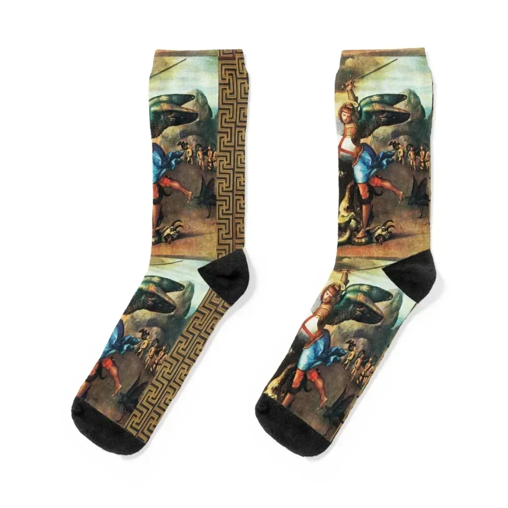 St. Michael Archangel and Dragon Socks gift hockey Antiskid soccer Running Boy Socks Women's