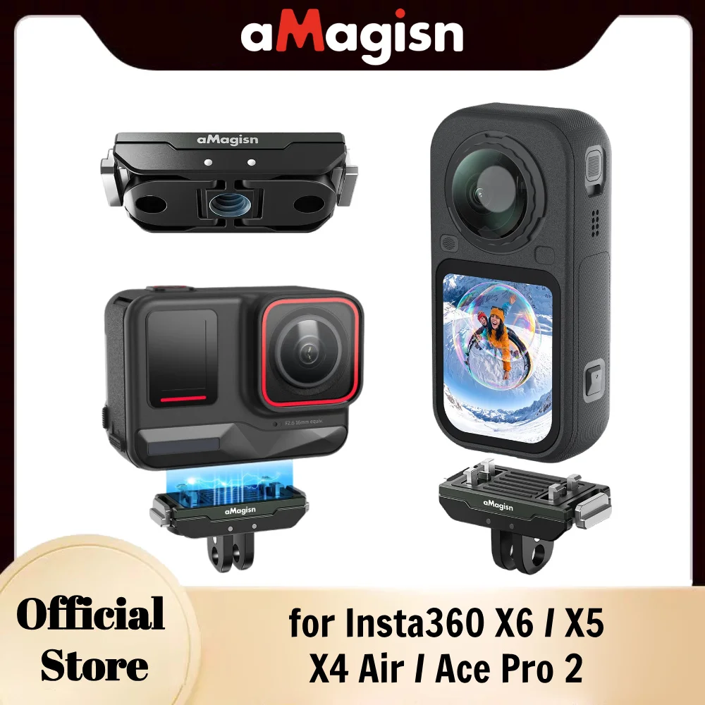 Uchwyt szybkiego montażu aMagisn do Insta360 X6 X5 / X4 Air / Ace Pro 2, metalowa podstawa magnetyczna z akcesoriami do kamery z gwintem 1/4″ i 2-zębny uchwyt.