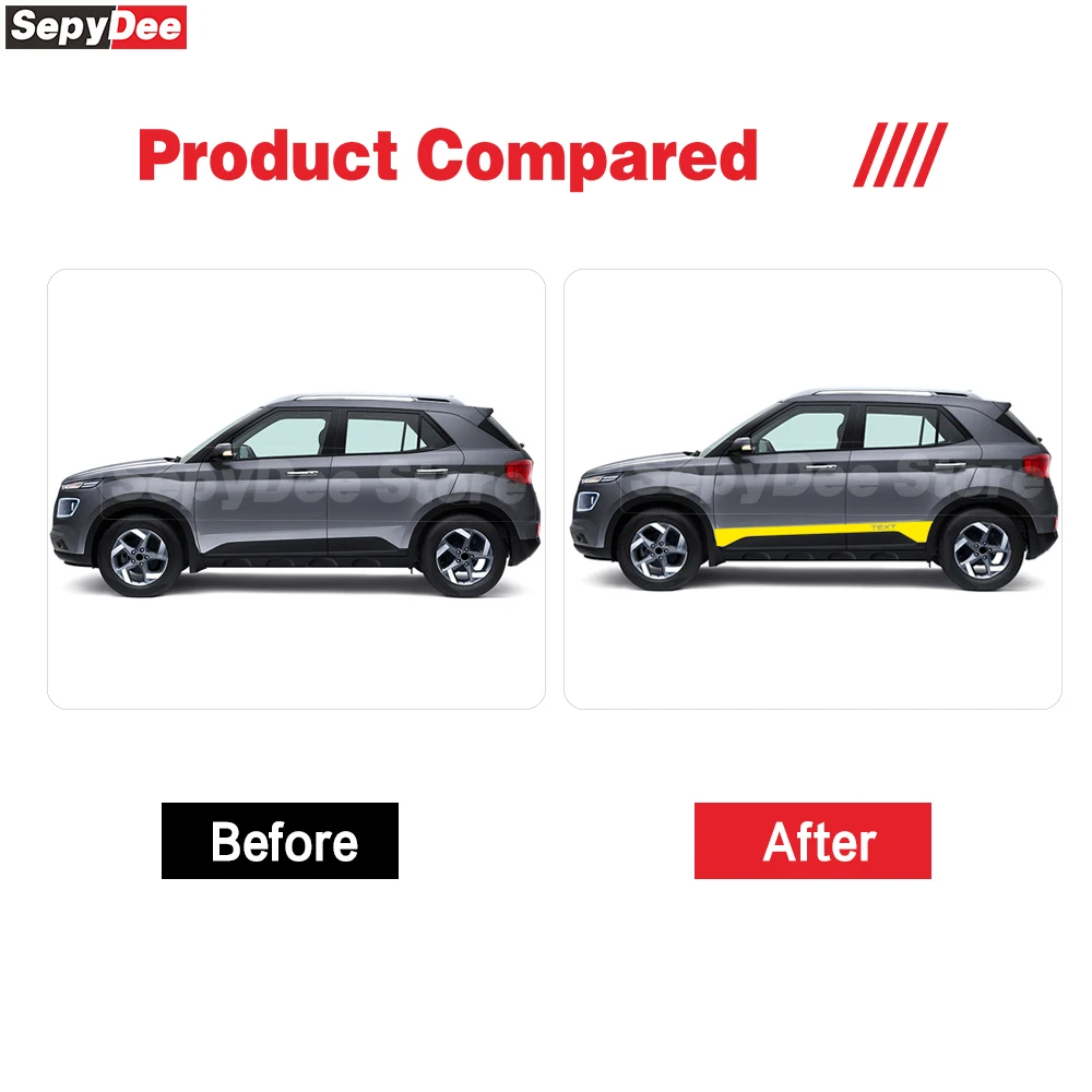 2Pcs Raing Sport Car Body Door Side Stripe Kits Stickers for Hyundai Venue Text Customized Graphic Vinyl Decals Car Accessories