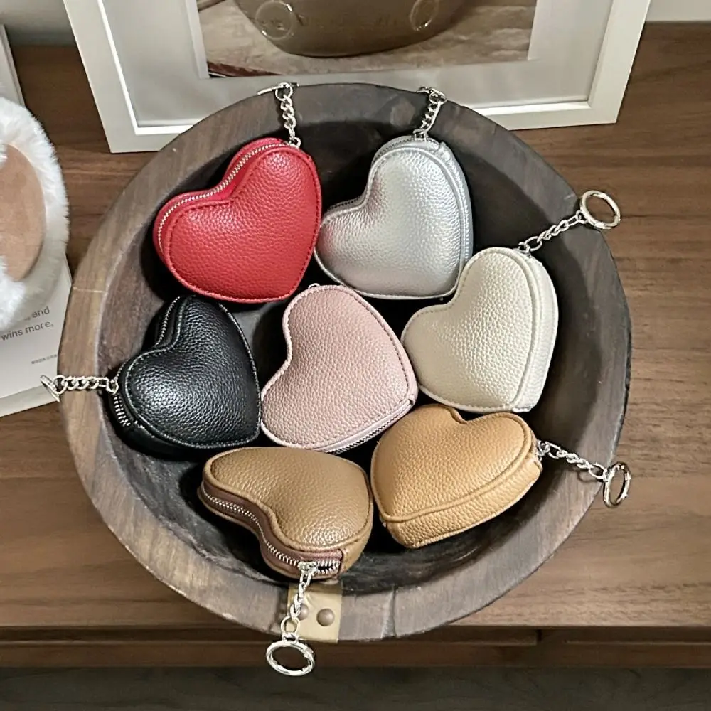 Mini hanger PU lederen portemonnee rits kaart tas hartvorm portemonnee clutch tas Koreaanse stijl schattige kaarthouder vrouwelijk