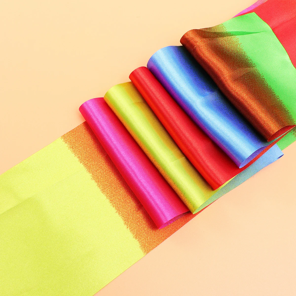 2 قطعة أشرطة الرقص للجمباز التدوير قضيب أشرطة 200x10 سنتيمتر مقبض خشبي نسيج الساتان قوس قزح نمط مثالية للسيرك #3