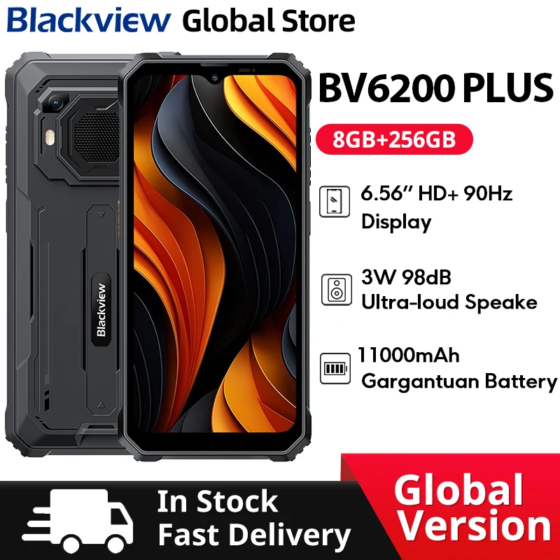 Blackview BV6200 Plus téléphone robuste 3W haut-parleur Ultra-fort 6.56 pouces HD + affichage NFC 11000mAh 8GB 256GB téléphone portable Android 14