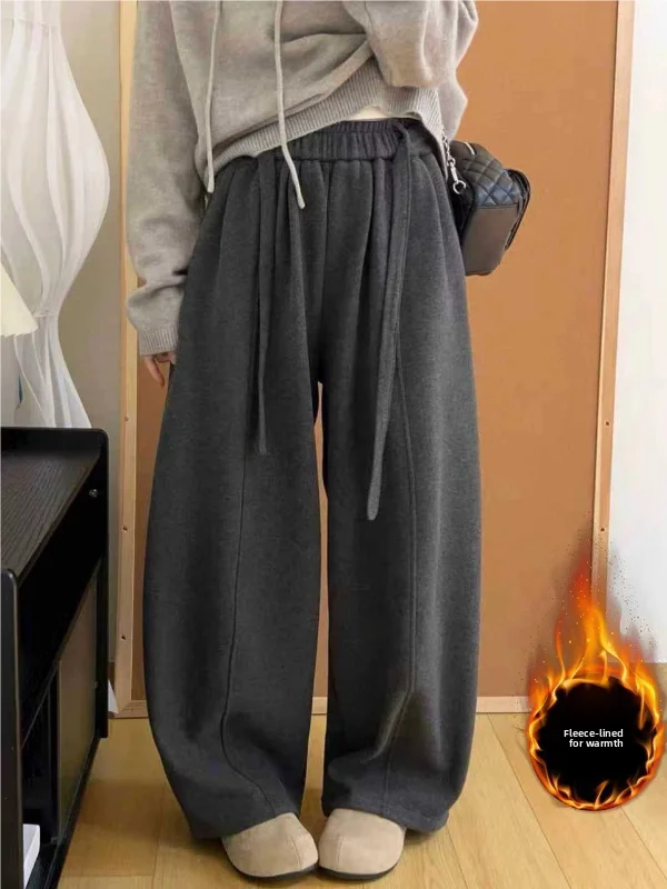 

plus Size Women's Thiened Fce Lined Casual Pants Korean Sle Drapey Wide Leg Pants Autumn Winter Hide Meat Knife Design