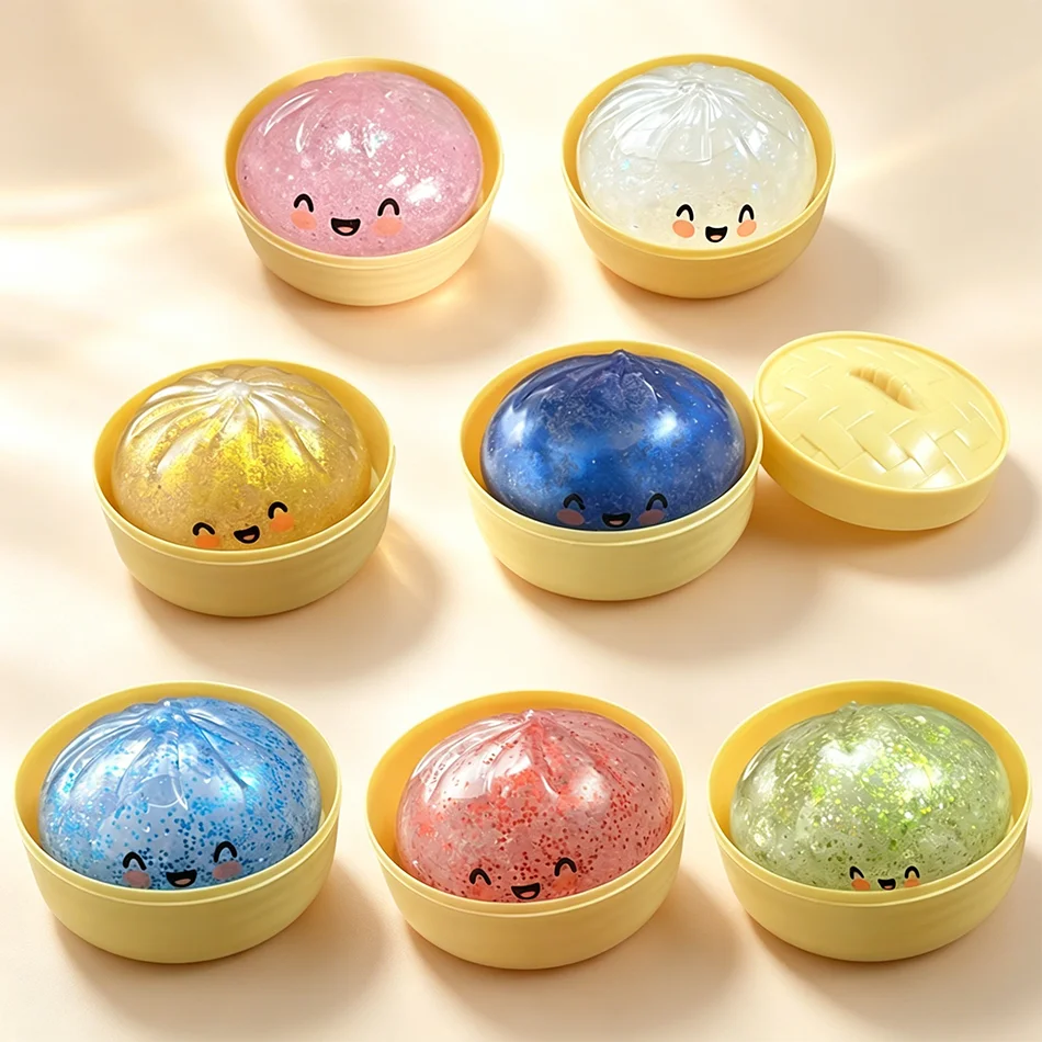7 Styles Realistic Giant Dumpling Squeeze Toy With Bamboo Steamer Soft Dough Ball Decompression Fidget Toy Funny Creative Gift