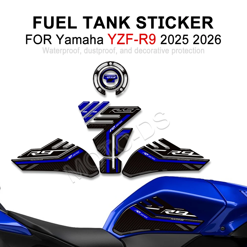 YZFR9 2025 オートバイ燃料タンクパッドステッカー 3D ニーグリップトラクション保護デカール 防水 ヤマハ YZF-R9 YZF R9 2026用