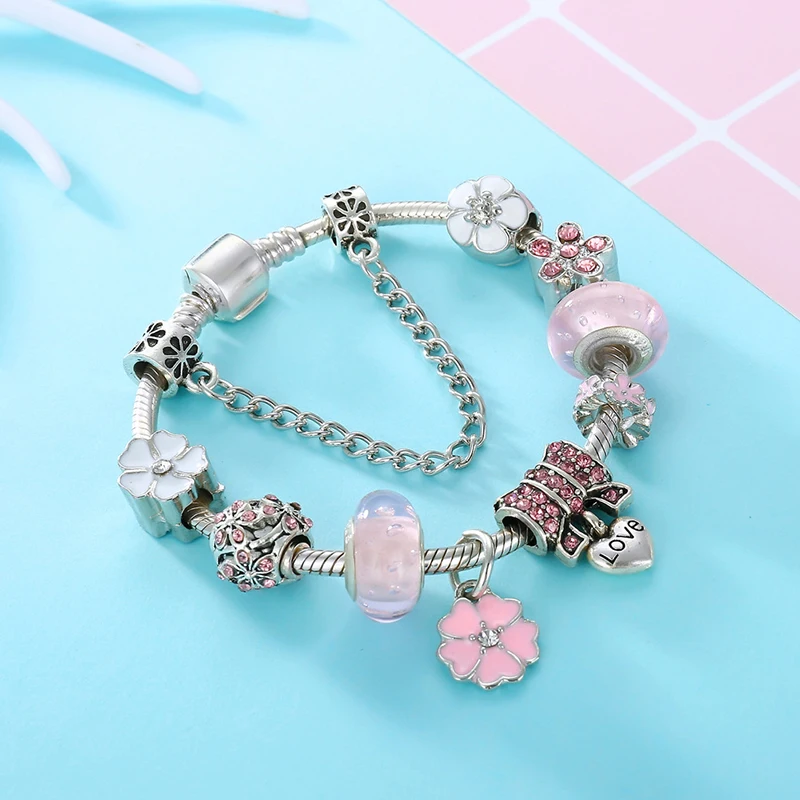 New Original Jewelry Fashion Crystal Zircon Beads Flower Love Charms Bracelets For Women RJ202