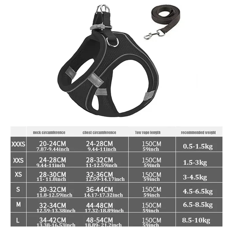 Reflective Dog Harness And Leash Set Adjustable Breathable Vest_voghion.com