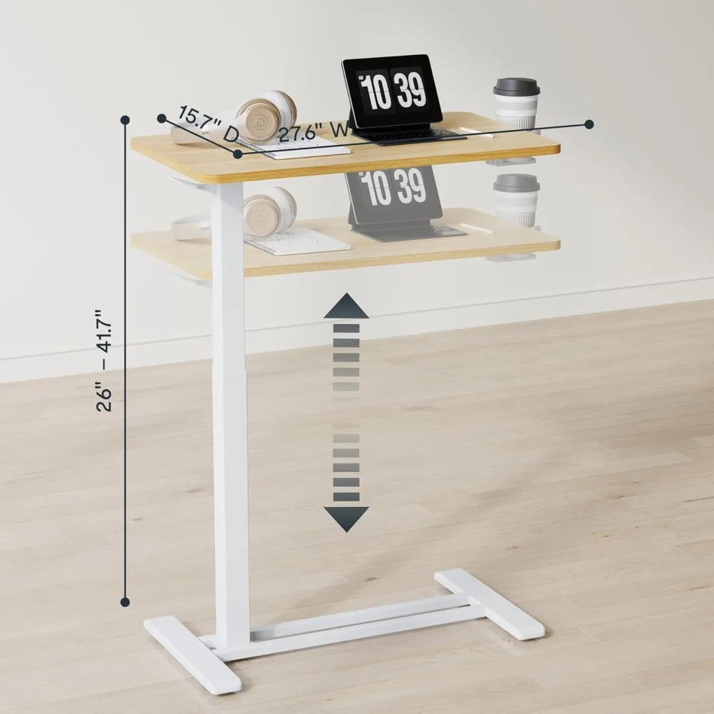 Mobile Standing Desk Laptop Desk Rolling Computer Cart Movable Overbed Table Hospital Home Use(Maple Table)