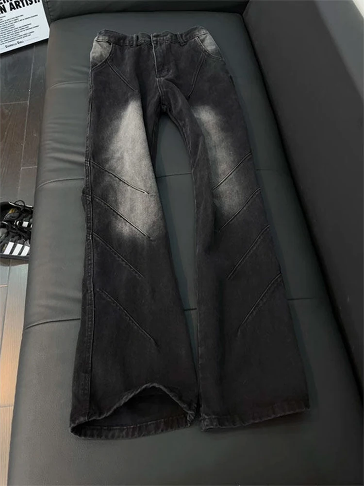 

Men's adient Folded Denim Jeans Spring High Street Drapey Knife Bootcut Pants Youthful Wear Resistant Straight Leg Fit