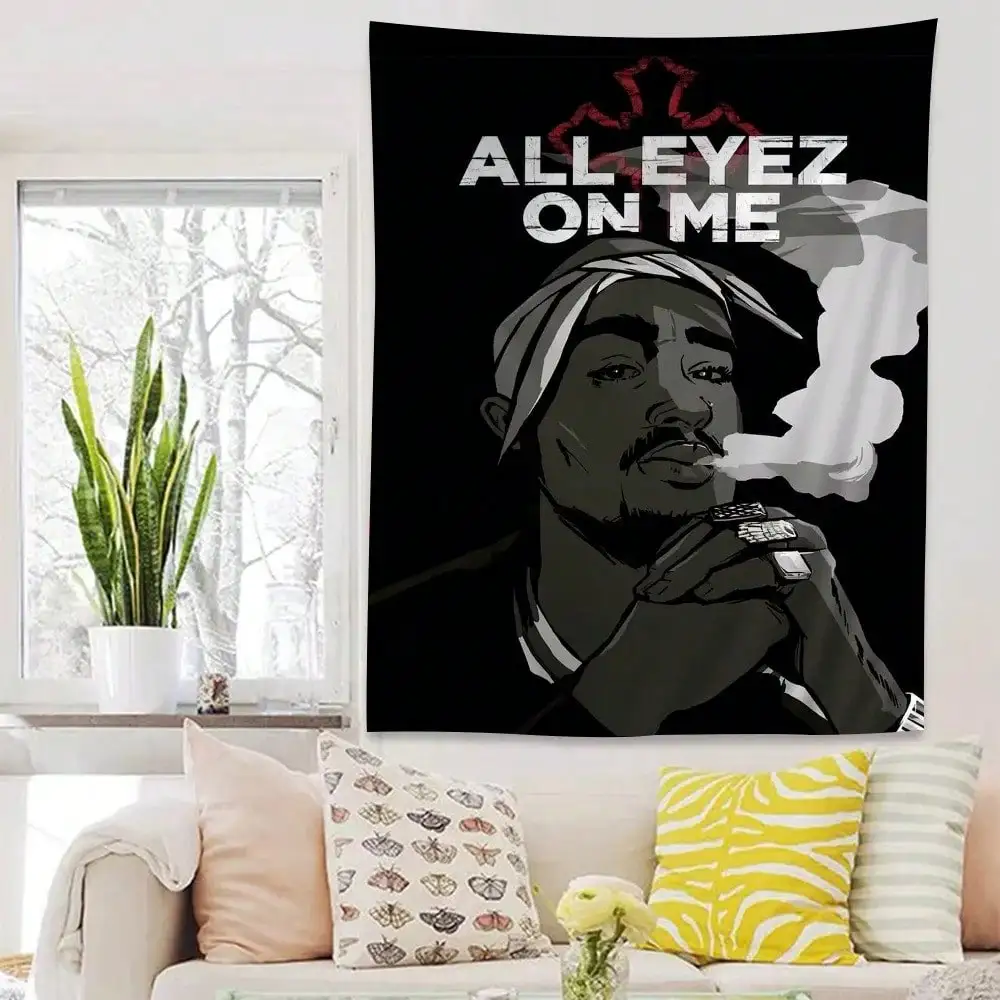 Hip Hop Legend Tapestry, Black White Rapper Wall Hanging, Motivational Quote Decor, Urban Music Background Cloth