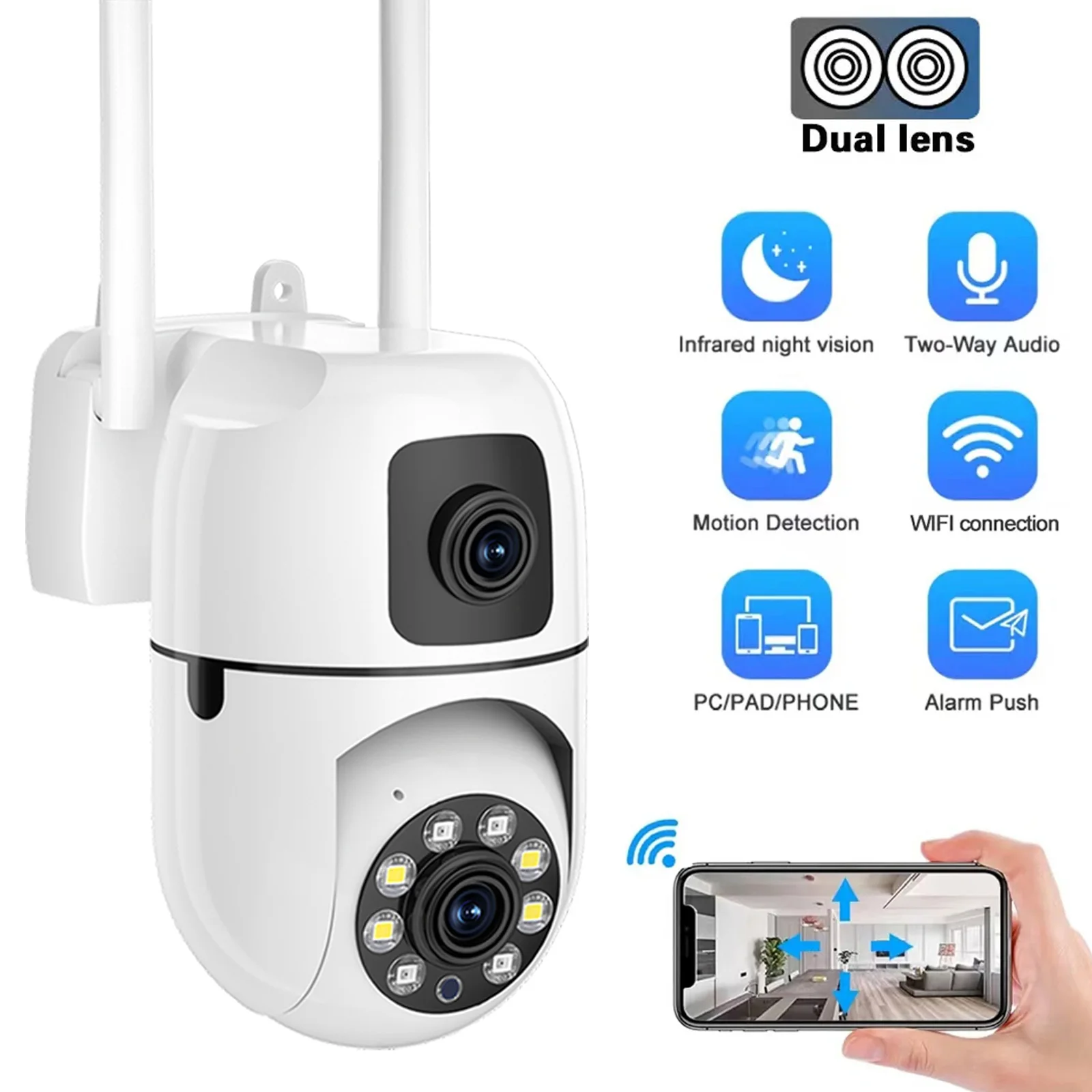 Mini Wifi Surveillance Camera Dual Lens Dual Screen 4mp Wifi Camera Night Auto Tracking Security Monitor