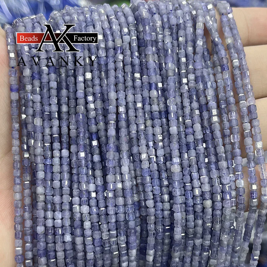 2.5mm Natural Crystal Tanzanite Stone Handmade Faceted Cube Loose Beads For DIY Jewelry Making Bracelet Necklace 15“