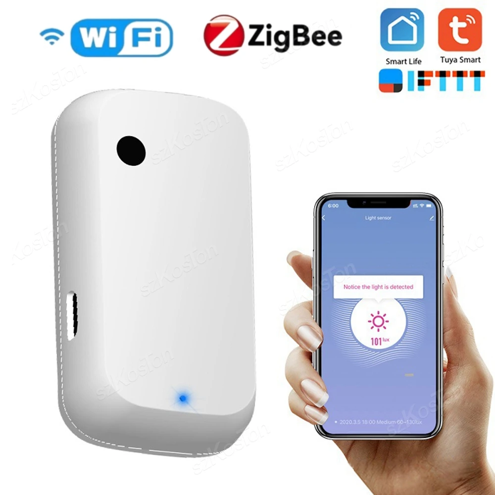 Tuya WiFi Zigbee Light Sensor Smart Illuminance Brightness Detector Sensor Smart Life Home Automation Linkage Control 0-1000LUX