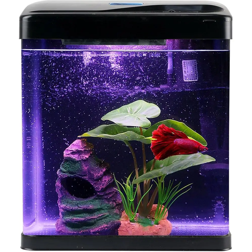 

Betta ish Tank Sel Cleaning Glass 2 Gallon Small Nano Aquarium Starter Kits Desktop Room Decor w/LED Light Decorations & Whisper