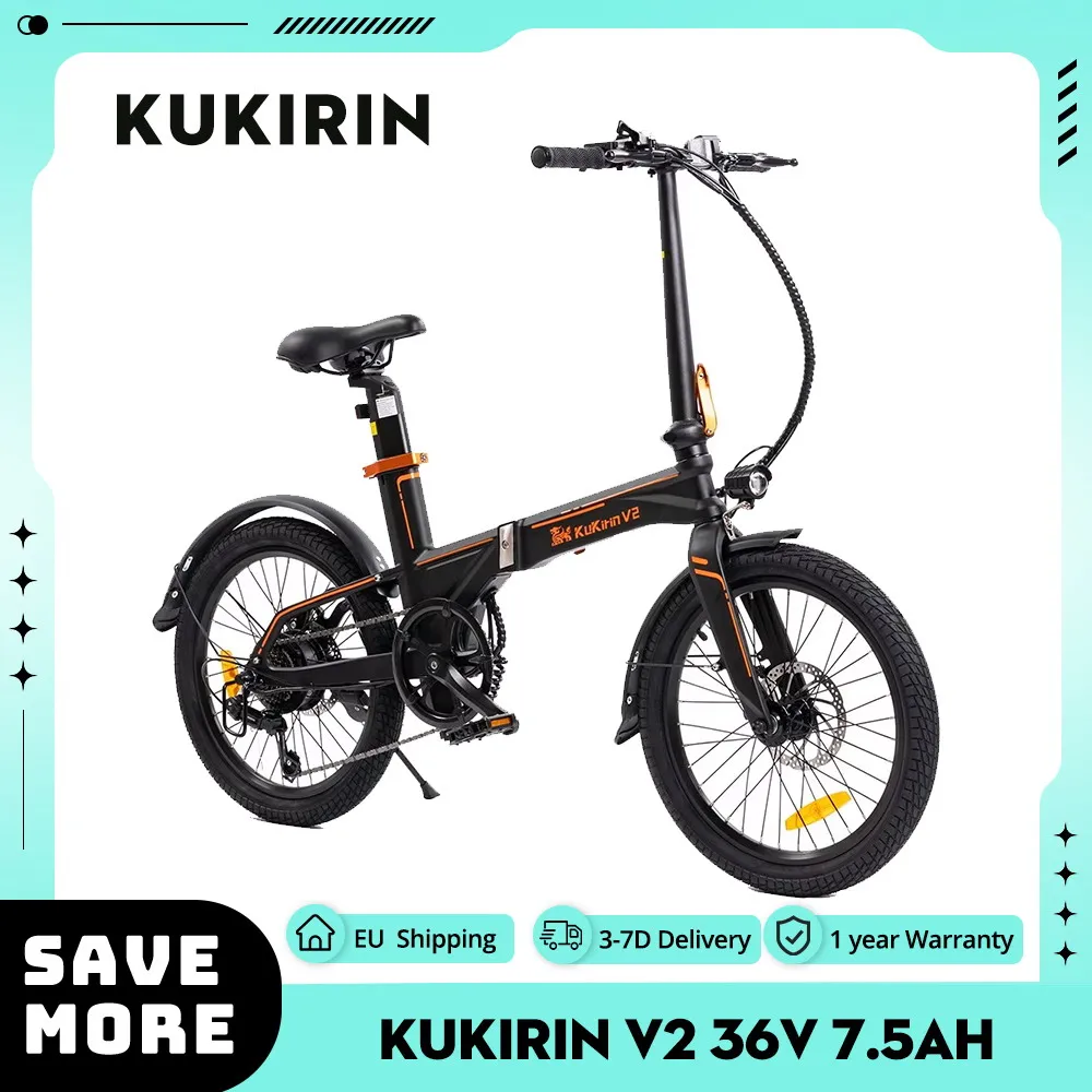 KuKirin V2 City Electric E-bike Foldable 20” Pneumatic Tires 36V 7.5Ah Removable Battery 250W 25km/h Max Speed Dual Disc Brake